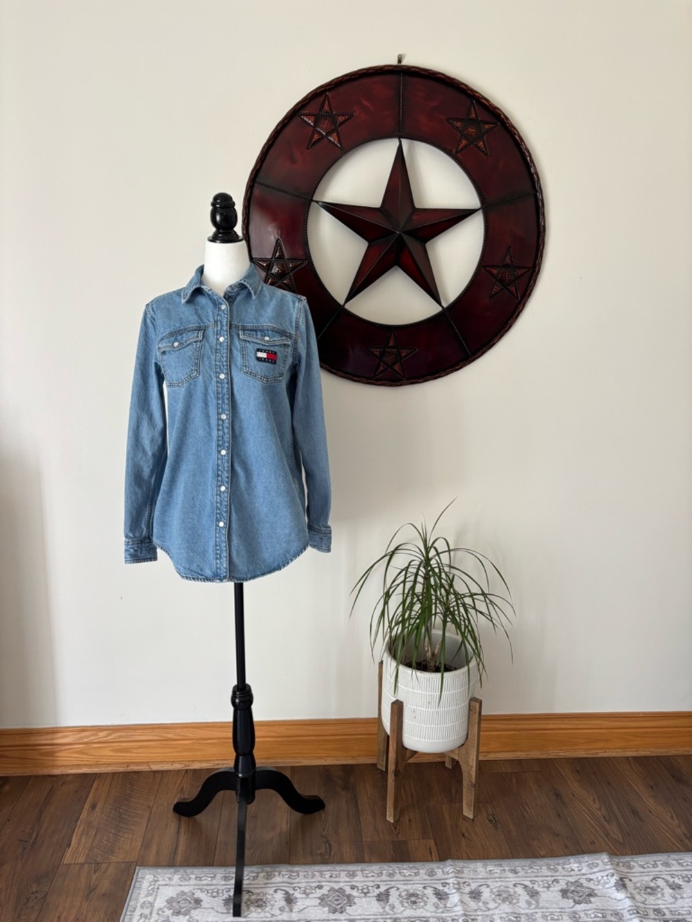 Tommy Hilfiger WesternLight Blue Denim Pearl Snap Up Shirt with Pocket Logo